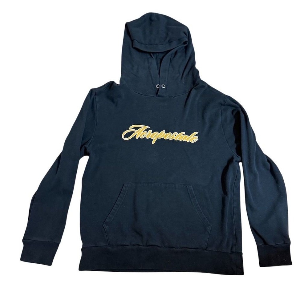 Aeropostale Men's Black Script Pullover Hoodie Size L spell out sweatshirt